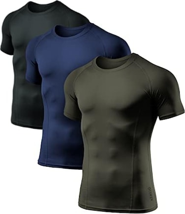ATHLIO 1 or 3 Pack Men's Cool Dry Short Sleeve Compression Shirts, Sports Baselayer T-Shirts Tops, Athletic Workout Shirt.