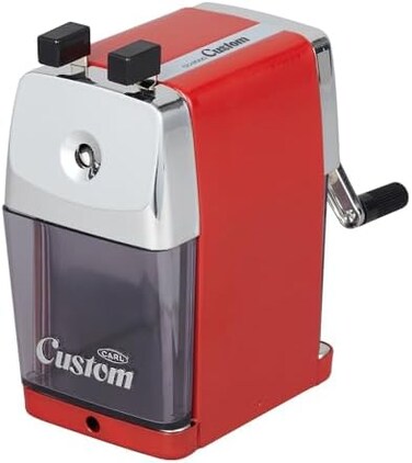 CARL Pencil Sharpener, CC-2000, Custom, Red, 5-Point Selector. Manual, Quiet for Office and Home Desks, School Classroom.