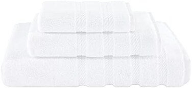 American Soft Linen 3 Piece Towel Sets, 1 Bath Towel 1 Hand Towel 1 Washcloth, 100% Turkish Cotton Towels for Bathroom, White Towel Set.