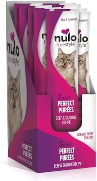 Nulo Freestyle Grain-Free Perfect Purees Premium Wet Cat Treats, Squeezable Meal Topper for Felines, High Moisture Content to Support Cat Hydration, 0. 5 Ounces in Each Lickable Wet Cat Treat Pouch.