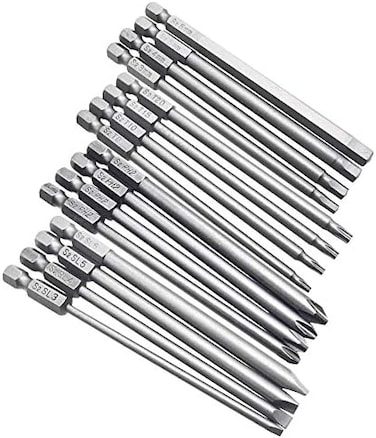 Yakamoz 16Pcs 4-in-1 Multi Long Magnetic Screwdriver Bit Set with 1/4" Hex Shank Drill Screw Driver Bits Power Tools Kit (Hex Head Allen Wrench, Torx Security, Cross PhillipsFlat Head Slotted Tip.