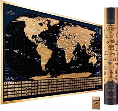 Travelization Scratch Off Map of The World with Flags - 24 x 17 Easy to Frame Scratch Off World Map Wall Art Poster with US StatesFlags - Deluxe World Map Scratch Off Travel Map Designed for Travelers