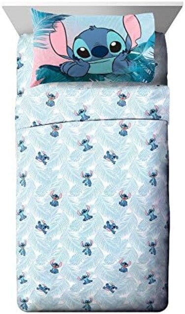 Jay Franco Disney LiloStitch Floral Fun Twin Sheet Set - 3 Piece Set Super Soft and Cozy Kid s Bedding - Fade Resistant Microfiber Sheets (Official Disney Product.