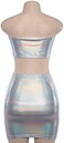 Fenyong Women's Holographic TopSilver Metallic Skirt Two Piece Rave Outfits S.
