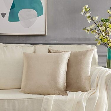GIGIZAZA Decorative Couch Throw Pillow Cover,Sofa 18x18 Cream Throw Pillows,Square Farmhouse Velvet Throw Cushions.