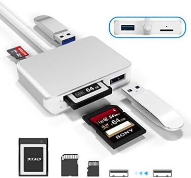 CATECK 【Upgraded Version】 XQD Card Reader USB 3. 0 SD(HC/XCTF Card Reader with USB3. 0x2 Fast Speed Up to 5Gbps ,Compatible with Sony GM Series XQD and TF/SD/SDHC Cards, for Windows/Mac OS.
