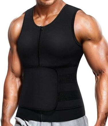 Wonderience Neoprene Sauna Suit for Men Waist Trainer Vest Zipper Body Shaper with Adjustable Tank Top.