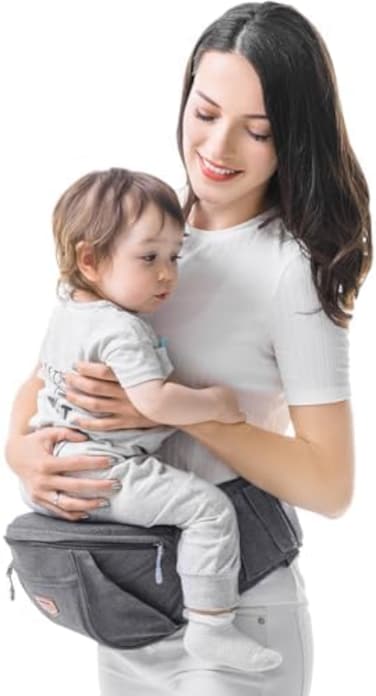 SUNVENO Baby Hip seat Ergonomic, Baby Hip seat Carrier, Baby Carrier Decompression with Adjustable Belt and Pocket, Baby Hip Stool, Practical Baby Front Carrier for 0-20 kg Baby, Grey.