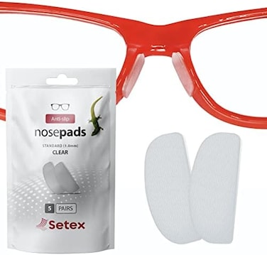 Setex Gecko Grip Glasses Nose Pads (5 Clear Pairs- Anti-Slip Nose Pads for Glasses, USA Made, Micro-Structured Fibers, Ultra-Strong Grip and Ultra-Soft, Self Stick Adhesive, 1 x 7 x 16 mm.