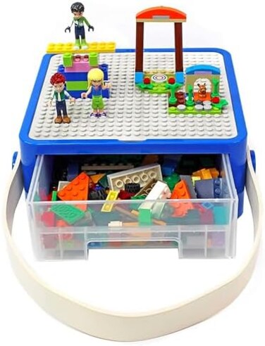Bins &amp; Things BinsThings Storage Bin Box Organizer - Building Blocks Containers Storage and Toy Suitcase - Kids Toy Storage Organizer for Small Dolls and Accessories - Mess-Free Storage Box Building B
