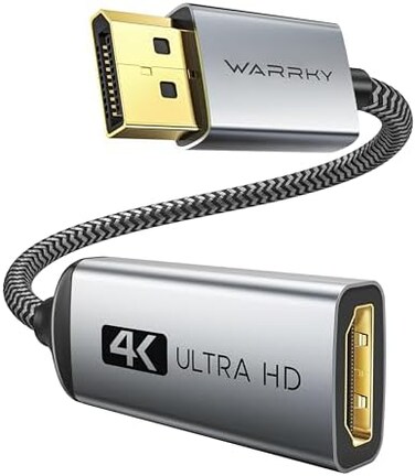 Warrky 4K DisplayPort to HDMI Adapter, Uni-Directional [Metal Case, Gold-Plated Pins] Display Port Source to HDMI Monitor Converter 1080P@120Hz Compatible for HP, AMD, NVIDIA. Male to Female.