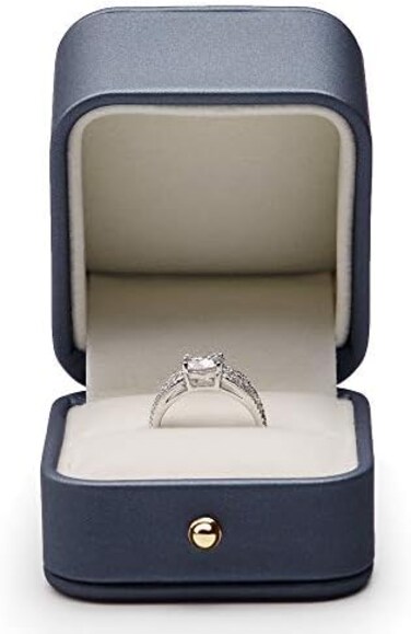 Oirlv Gorgeous Steel-blue Ring Box Premium Leather Ring Gift Box for Wedding,Proposal Jewelry Storage Case.
