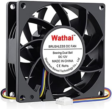 Wathai 80mm x 25mm PWN Fan, High Speed 5000RPM 12V 4Pin Fan, DC Brushless Cooling Fan, Big Airflow Fan.