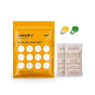 أكياس جل السيليكا القابلة لإعادة الشحن من wisedry، 20 غرام [12 عبوة]، يتم إعادة تنشيطها بسرعة في الميكروويف خلال دقيقتين، أكياس مجففة مع خرز برتقالي اللون، صالحة للطعام.