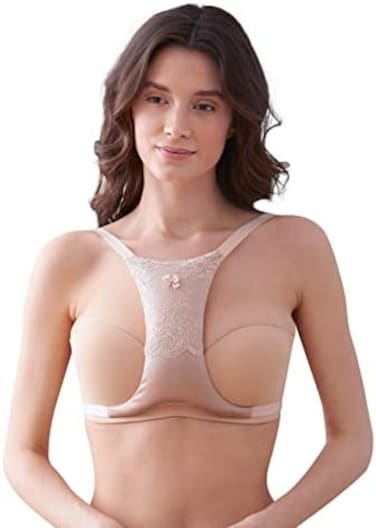 SLEEP &amp; GLOW SLEEPGLOW Pillow Bra Against Wrinkles Natural Silk with French Lace for SleepingBreast Support at Night (Pink.
