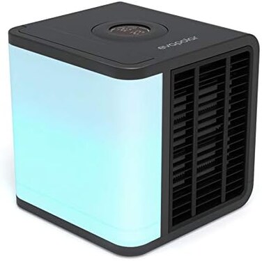 جهاز تبريد وترطيب الهواء المحمول الشخصي Evapolar evaLIGHT Plus، مروحة تبريد مكتبية، للمنزل والمكتب، مع اتصال USB وإضاءة LED مدمجة ملونة (أسود، ev-1500).