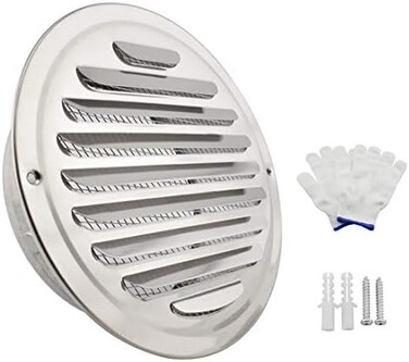 SDTC Tech 6 Inch Round Soffit Air Vent Stainless Steel Louver Grille Cover Wall Air Ventilation Outlet Hood with Built-in Screen Mesh for Kitchen Bedroom Bathroom Office etc.