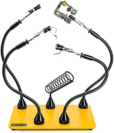 Fstop Labs KOTTO Third Hand Soldering Tool PCB Holder Four Magnetic Based With Iron Holder, Flexible Metal Arms Helping Hands Crafts Jewelry Hobby Workshop Helping Station Non-Slip Steel Weighted Base