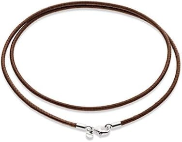 Miabella Genuine 2mm Black or Brown Italian Leather Cord Chain Necklace for Men Women with 925 Sterling Silver Clasp Made in Italy.