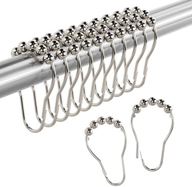 Amazer Shower Curtain Rings, Set of 12, Rust-Resistant Metal Shower Hooks Ring Shower Rings for Curtain Rolling Shower Curtain Hooks for Bathroom Shower Rod Shower Curtain Hangers - Nickel.