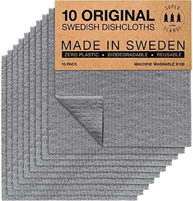 SUPERSCANDI Swedish Dishcloths for Kitchen Grey 10 Pack Reusable Compostable Kitchen Cloth Made in Sweden Cellulose Sponge Swedish Dish Cloths for Washing Dishes Reusable Paper Towels washable.