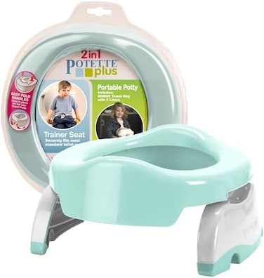 Kalencom Potette Plus 2-in-1 Travel Potty and Trainer Seat - Dual-Purpose Potty Training Toilet Seat - Portable Potty for Toddler Travel - with Durable, Lock-in Legs and Splash Guard - Pastel Mint.