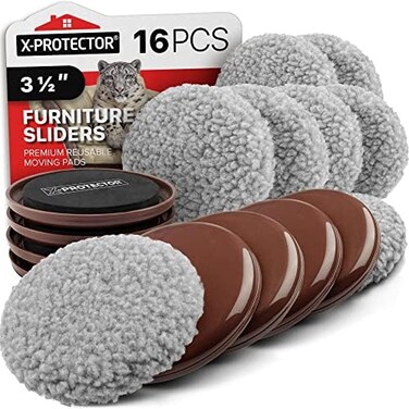 X-Protector Furniture Sliders - Multi-Surface Sliders for Carpet - Furniture Movers Hardwood Floors - Best 8-Pack 3 1/2&rdquo; Moving Pads and 8 Hardwood Socks - Move Your Furniture ON Any Surface Easily.