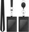 DUPENCD 2 Pack Badge Holders, Vertical PU Leather ID Badge Card Holder with 1 Clear ID Window, with Detachable Neck Lanyard Strap and Retractable Badge Reel ID Card Holders Set.