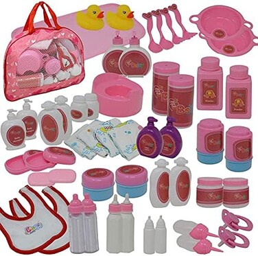 The New York Doll Collection 50 Piece Baby Doll FeedingCaring Accessory Set in Zippered Carrying Case - Doll Pacifiers and Accessories for Dolls.
