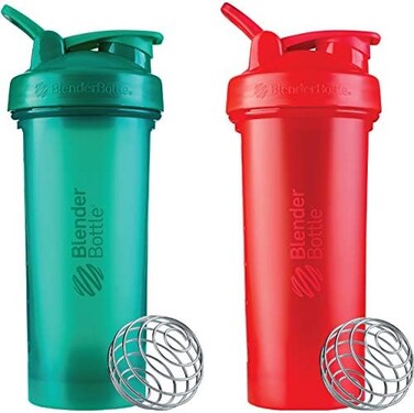 BlenderBottle Blender Bottle Classic V2 Shaker Perfect for Protein Shakes and Pre Workout, 28-Ounce (2 Pack, Red, Green.