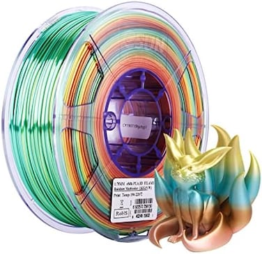 eSUN Silk Rainbow Metal PLA Filament 1. 75 mm, Silk Multicoloured 3D Printer Filament PLA, 1 kg Colour Gradient Changing Multicoloured Filament for 3D Printers, Silk Rainbow Multicoloured.
