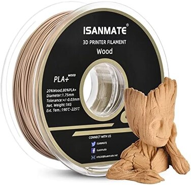 iSANMATE Wood Filament 1. 75mm, PLA3D Printer Filament 1 kg Spool (20% Wood Powder80% PLA.