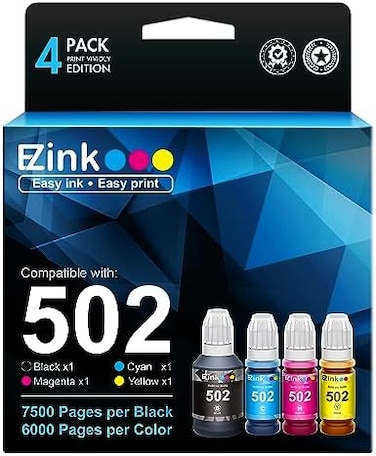 E-Z Ink Compatible Refill Ink Bottle Replacement for Epson 502 T502 522 T522 High Yield to use with ET-4760,ET-3760,ET-2760,ET-3710,ET-2750,ET-3700 Printer (Black, Cyan, Magenta, Yellow, 4 Pack.