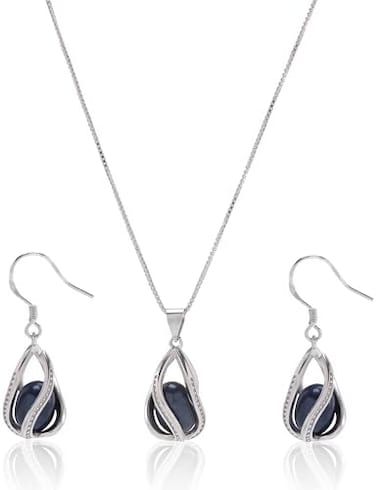 HENGSHENG 100% Natural Freshwater Pearl Jewelry Sets For Women Fashion 925 Sterling Silver EarringsPendant Wedding Jewelry.