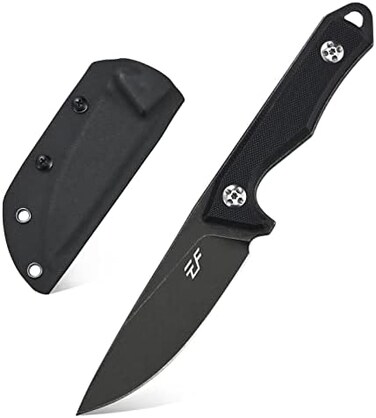 Eafengrow EF107 Fixed Blade Knife with D2 Steel Blade and Kydex Sheath - G10 Handle Compact Outdoor Field Utility Knife (Black.
