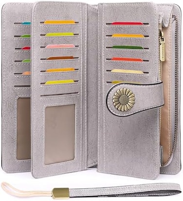 SENDEFN Wallets for Women Genuine Leather Credit Card Holder with RFID Blocking Large Capacity Wristlet.
