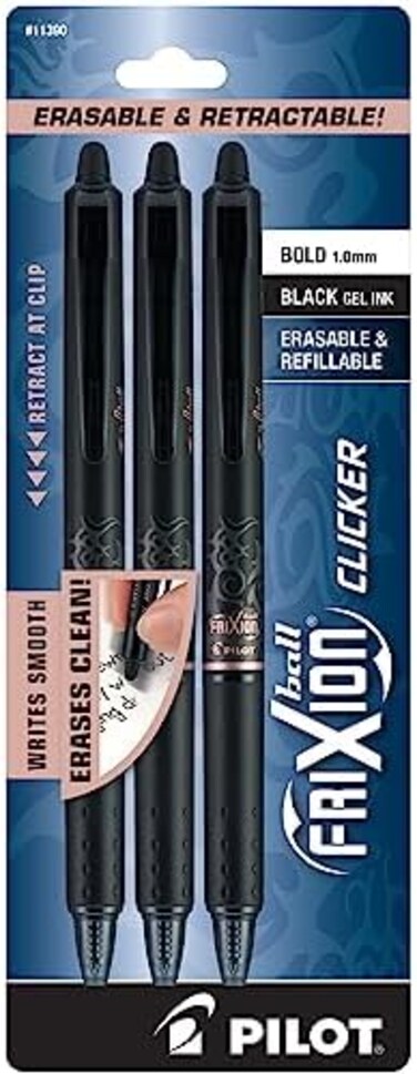 Pilot (2Frixion Clicker Erasable Pen Black Gel ink. 3 pack Bold, 1. 0 mm, 11390.