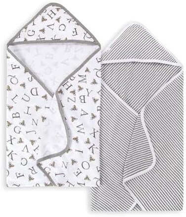 Burt's Bees Baby - Hooded Towels, Absorbent Knit Terry, Super Soft Single-Ply, 100% Organic Cotton 2 Pack, A-Bee-C, 2 Pack.