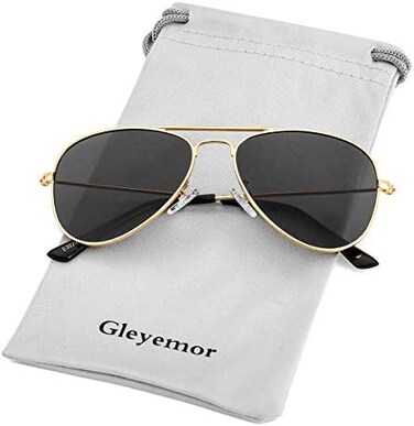 Gleyemor Kids Polarized Aviator Sunglasses for Little Girls Boys Age 3-8 (Gold/Grey.