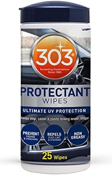 303 Products Automotive Protectant Wipes - Ultimate UV Protection Prevent Fading Repels Dust, Lint, and Staining Non Greasy 25 Wipes, Blue, 16 Oz, 30397.