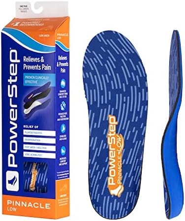 Powerstep Insoles, Pinnacle Low Arch, Flat Feet Pain Relief Insole, Low Arch Support Orthotic For Women and Men, Blue and Orange, Men's 10-10. 5 / Women's 12.