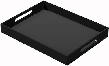 NIUBEE Acrylic Serving Tray 12x16 Inches -Spill Proof- Decorative Tray Organiser for Ottoman Coffee Table Countertop with Handles - Black.