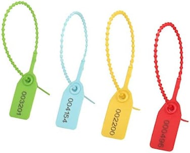 Eau 180 Pcs Pull-Tite Security Seal, 4 Color Plastic Tamper-Proof Seals for Extinguisher,Logistics, Lagguage,Transport.