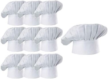 Hyzrz Chef Hat Set Of 10 Pcs Pack Adult Adjustable Elastic Baker Kitchen Cooking Chef Cap One Size White.