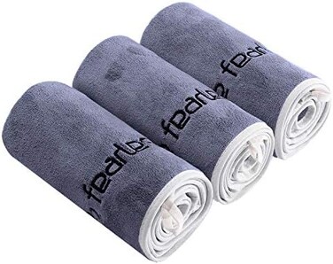 Bobor 3-Pack 14 x 29 Inch Gym Towels, Workout Sweat Towel for Men Gym, Super Absorbent, Fast Drying Fitness Exercise Towels for Sweat, Soft Microfiber (Gray 3 Pack, 14" x 29".