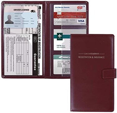 GNEGNI Leather Car Registration and Insurance Card Holder, Auto Truck Document Holder Vehicle Glove Box Paperwork Organizer Wallet with Magnetic Closure for License, CardsEssential Documents.