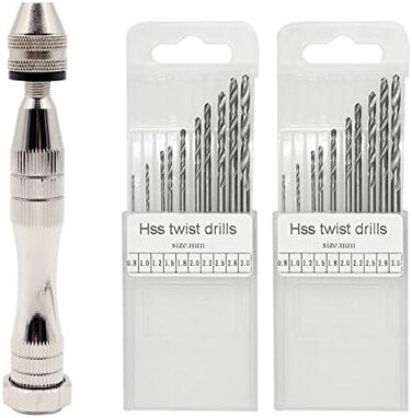 FineGood Hand Vice with 20pcs Precision Drill Bits Rotary Tool with Mini Twist Drill Bits for Resin Molds Jewelry Making Plastic Making.