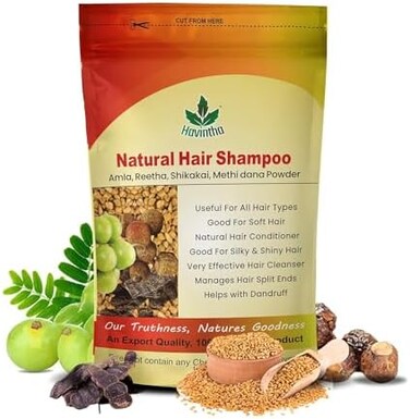 Havintha Natural Hair Shampoo with Amla, Reetha, Shikakai and Methi dana Powder for hair wash - 8 ounce0. 5 pound227 grams (Pack-1.