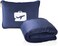 EverSnug Travel Blanket and Pillow - Premium Soft 2 in 1 Airplane Blanket with Soft Bag Pillowcase, Hand Luggage Sleeve and Backpack Clip (Navy Blue.