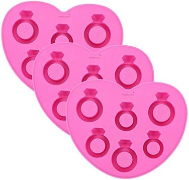 POPBLOSSOM Diamond Ring Silicone Wedding Engagement Ring Shaped Chocolate Resin Jewelry Making Molding Ice Cube Party Mold (3-Pack Pink.